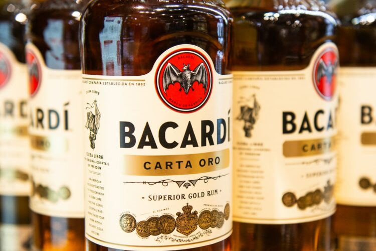 Bacardi Carta Oro superior gold rum bottles